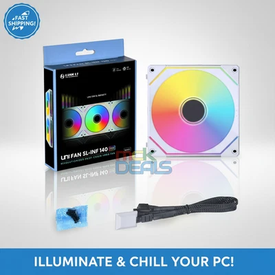 Lian Li UNI Fan SL-Infinity 140mm Single Pack White ARGB PWM UF-SLIN140-1W - Image 1 of 4