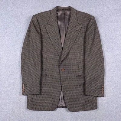 Canali Blazer Mens IT 48 Brown Wool Geometric Check Sport Coat Barcelino Italy - Image 1 of 4