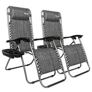 Large Zero Gravity Chair Lounge Patio Chairs Lawn Chairs /w Cup Holder Folding - Picture 1 of 12
