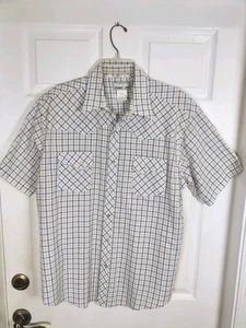Camisa Wrangler Para Hombres XL Azul/Verde Cuadros Perla Occidental A Presión Manga Corta Wrancher - Imagen 1 de 5