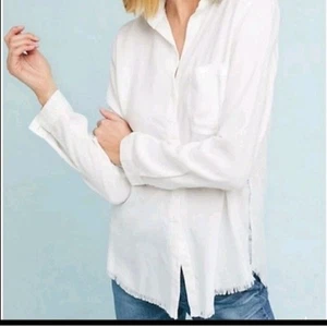 peck and peck White Button Up Blouse Shirt Medium Fringe Trim Classic Western - Picture 1 of 9