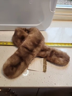 "Bufanda vintage con clip de piel de visón tostado 36"" extraíble nuevo stock antiguo"  Foto 1 de 4