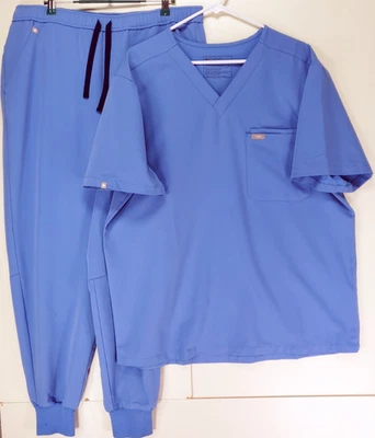 Figs Scrubs Set Men's XL Leon Top And XL/S Tansen Jogger Pants Ceil Blue EUC - Image 1 of 4