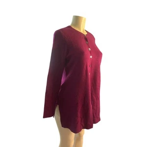 Women M 100% Cashmere Charter Club Button Cardigan Tunic Sweater Wine Purple - Picture 1 of 6