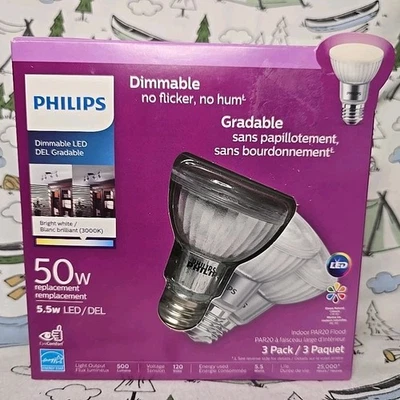 Philips par 20 led bulb 3000k  3 pack indoor dimmable 5.5 watt 50w replacement - Image 1 of 4