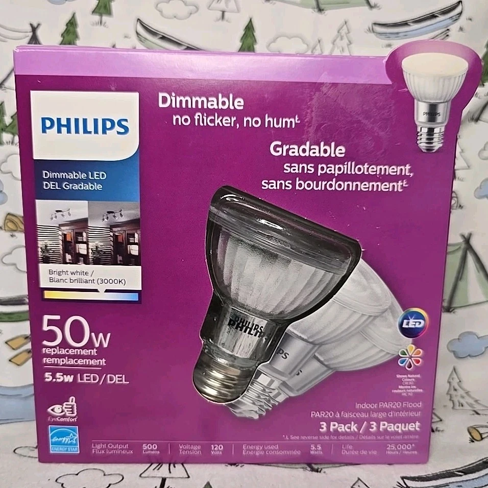 Philips par 20 led bulb 3000k  3 pack indoor dimmable 5.5 watt 50w replacement - Image 1 of 4