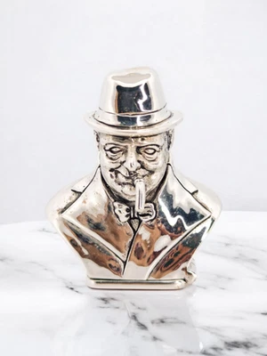 Silver Sir Winston Churchill Vesta Case – Smoking Cigar Bust, WW2 Memorabilia - Image 1 of 4