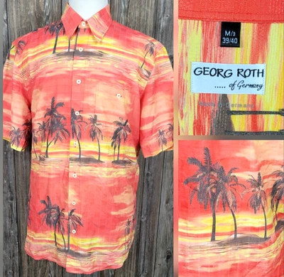 Georg Roth Germany Mens M 39/40 Sunset Palm Tree Hawaiian Beach Button Up Shirt - Image 1 of 4