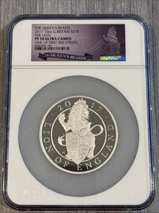 2017- Queen's Beasts- 10 oz Silver-The Lion- NGC PF70 UCAM- 1st Of 500 - Picture 1 of 2