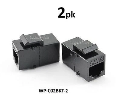 2-PACK CAT6 Female/Female RJ45 Ethernet Black Keystone Jack Coupler, WP-C02BKT-2 - Image 1 of 2