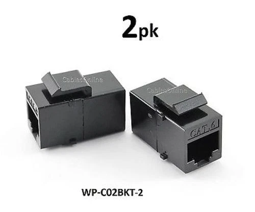 2-PACK CAT6 Female/Female RJ45 Ethernet Black Keystone Jack Coupler, WP-C02BKT-2 - Image 1 of 2