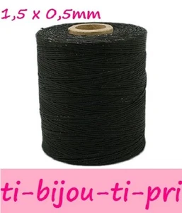 LOT 30M - 30 METRES CORDON FIL PLAT COTON CIRE NOIR écheveau 1,5 x 0,5MM perles - Imagen 1 de 1