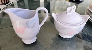 Vintage MIKASA Serenade Pink LDB10 Pedestal Creamer and Sugar Bowl with LID - Picture 1 of 3