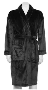 Sonoma Bath Robe House Coat Men S/M Plush Microfleece Pockets Black Solid - Picture 1 of 1