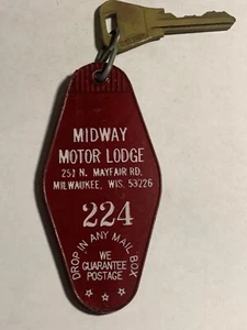 Llavero con llave Midway Motor Lodge Hotel Motel habitación con llave Milwaukee Wisconsin #224 - Imagen 1 de 2