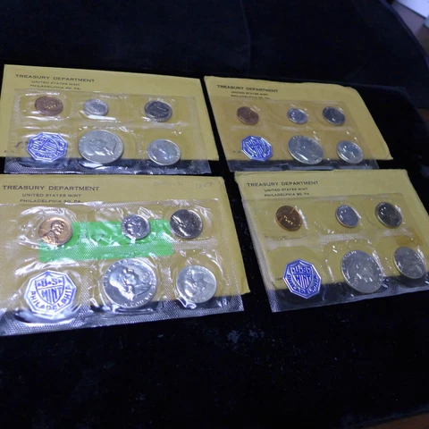 Lot of (4) 1957 US PROOF SETS in Original Envelopes, minor toning/haze on coins Cover
