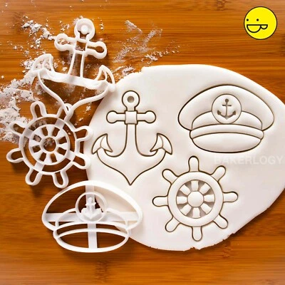 3er Set Maritime Ausstechformen: Anker, Kapitänsmütze, Schiffsrad - Babyparty - Bild 1 von 4