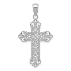 14K White Gold Fleur De Lis Cross Charm Pendant L-1.42 Inch 1.09 gram - Picture 1 of 3