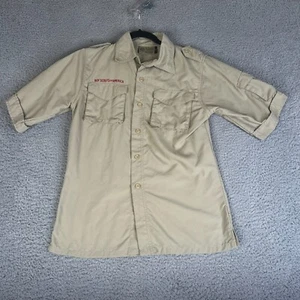 Boy Scouts of America Uniform Shirt Youth Large Beige Button Up Short Sleeve BSA - Picture 1 of 18