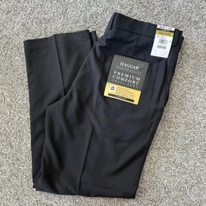 HAGGAR Mens Premium Dress Pants 36x30 Classic Fit NWT Charcoal Gray Expandable - Picture 1 of 7