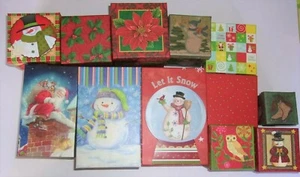 Lot 12 Christmas Gift Box Boxes Decor Santa Snowman Poinsettias Empty  - Picture 1 of 3