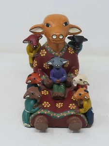 Peruvian Clay Pottery Story Teller Cow Cows Folk Art Figurine Statue - Picture 1 of 5