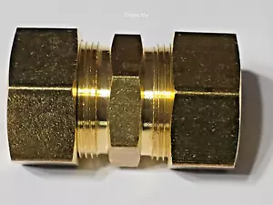 1 in. x 1 in. Tube OD - STRAIGHT UNION - Brass Compression Fitting 1" x 1" - NEW - Picture 1 of 12