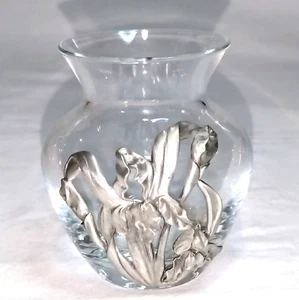 Vintage Möwe Iris Zinnüberfang, Kunstglas Vase signiert 1972 Nova Scotia Kanada - Bild 1 von 7
