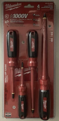 Milwaukee 1000V Insulated Screwdriver 4Pcs. 48-22-2204 with Rollup Case - Image 1 of 4