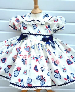 DREAM 0-8 years BABY GIRLS cream navy red hearts traditional romany twirly dress - Picture 1 of 7