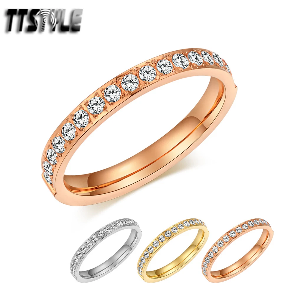 Anillo de banda de eternidad estilo TT delgado de acero inoxidable brillante circonita cúbica elige el color NUEVO Foto 1 de 1