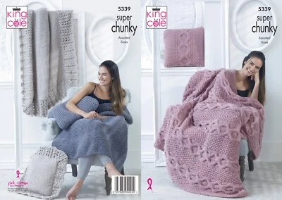 King Cole Super Chunky Knitting Pattern - 5339 Blankets & Cushions - Image 1 of 2