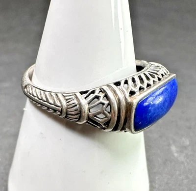 Anillo CNA Tailandia Filigrana Lapislázuli Plata Esterlina Sólida Talla 8.25 Foto 1 de 4