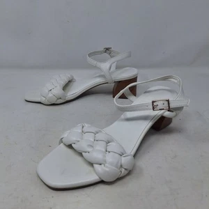 Anne Klein IFlex Meri weiße geflochtene Leder-Sandalen Blockabsatz minimalistisch Größe 7 - Bild 1 von 12