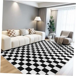Schwarz-weiß karierter Teppich für Wohnzimmer Schlafzimmer, 4x6 weiche waschbare Fläche - Bild 1 von 7