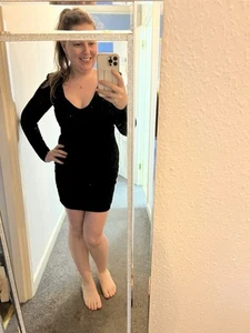 H&M Long Sleeve Black Sparkly Dress Small - Picture 1 of 3