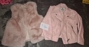 Girls Pink Biker Jacket And Faux Fur Gilet - Picture 1 of 2