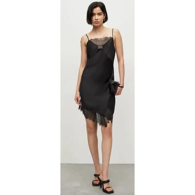 AllSaints Women's Eldia Silk Blend Black Lace Knee Length Slip Dress Size US 4 - Image 1 of 4