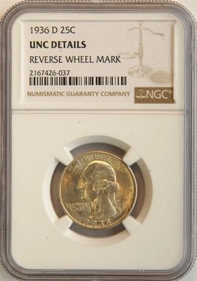 1936 D Washington Silver Quarter UNC DETAILS NGC 25C US COIN - Image 1 of 4