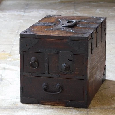Antiguo cajón de madera japonés para documentos caja de llaves cajón Tansu pequeño gabinete JP Foto 1 de 4