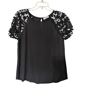 Beacon Apparel Elegant Black Floral Lace Sleeve Top Size XS NWOT - Picture 1 of 7