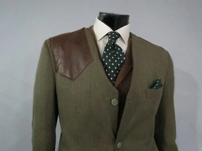 VTG J Press Whipcord tweed Leather accents shooting field jacket sport coat 40 R - Image 1 of 4