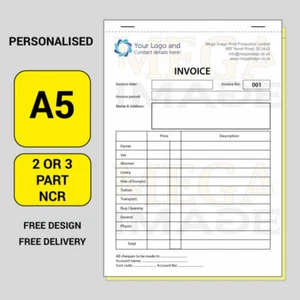 FACTURA EQUINA/RECIBO PERSONALIZADO IMPRESO NCR, TALLA A4/A5 - Imagen 1 de 2