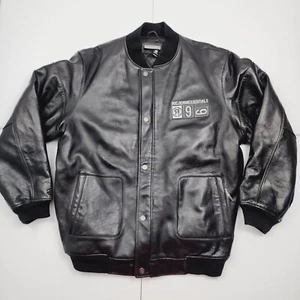 Vintage 90s/Y2K Rocawear 2XL Denim Essentials 69 Leather Bomber Jacket Heavy - Picture 1 of 23