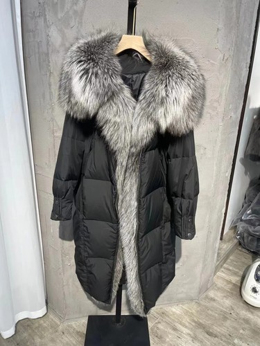 OFF WHITE Cappotto donna caldo 90% piumino d'oca lungo vera pelliccia di volpe collo spesso nuovo invernale