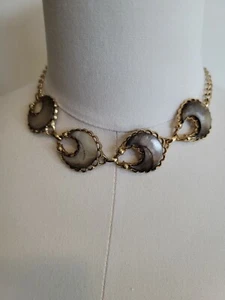 Half Moon Shaped Shell Goldtone Choker Necklace 16" - Picture 1 of 4