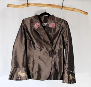 Aris A. Embroidered Bronze Asymmetrical Double Breasted Jacket Bell Cuffs Size S - Picture 1 of 10