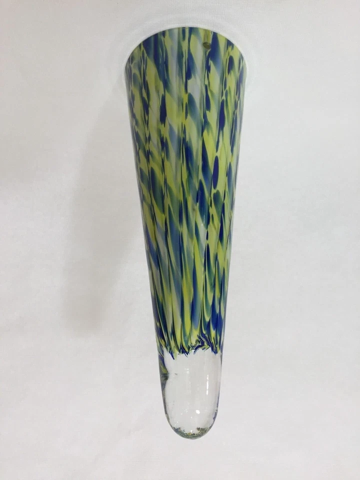 Murano Bavai Conicity Art Glass Green Blue Yellow Pendant Light Shade, 12" Tall - Image 1 of 4