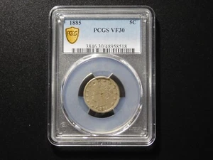 VINTAGE US COINS  PCGS GOLD SHIELD 1885 LIBERTY V NICKEL VF30 - Picture 1 of 9