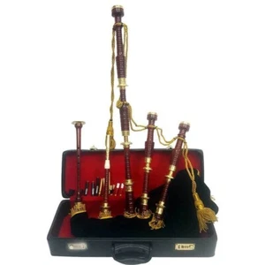 Scottish Great Highland Rosewood Bagpipe Gold Engraved Amount & Black Tartan - Picture 1 of 4